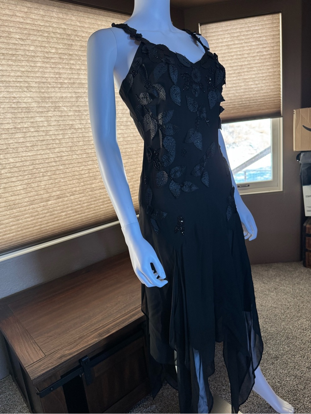 R & M Richards Black Embellished Midi Dress